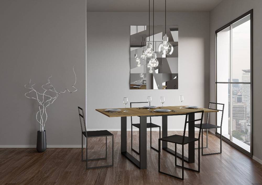 Itamoby Tavolo Tecno Libra Quercia Natura 90×90 Allungato 90×180 telaio Antracite Promozione
