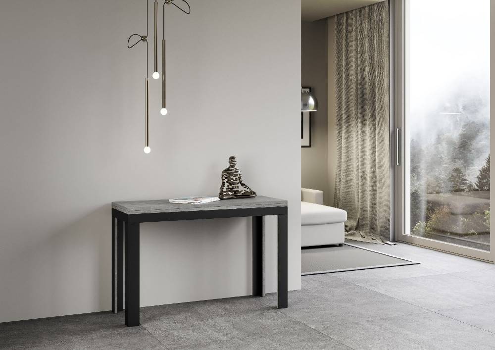 Itamoby Tavolo Linea Double Cemento 120×45 aperto/Allungato 120×90/200×90 gambe/telaio Antracite Pezzi Unici
