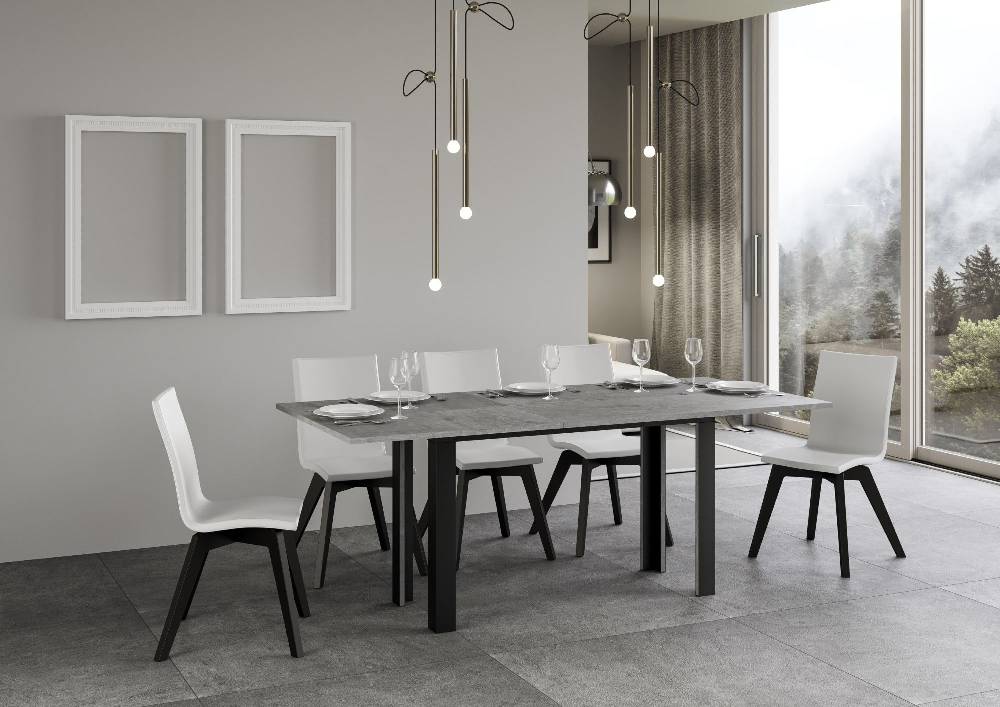 Itamoby Tavolo Linea Double Cemento 120×45 aperto/Allungato 120×90/200×90 gambe/telaio Antracite Pezzi Unici