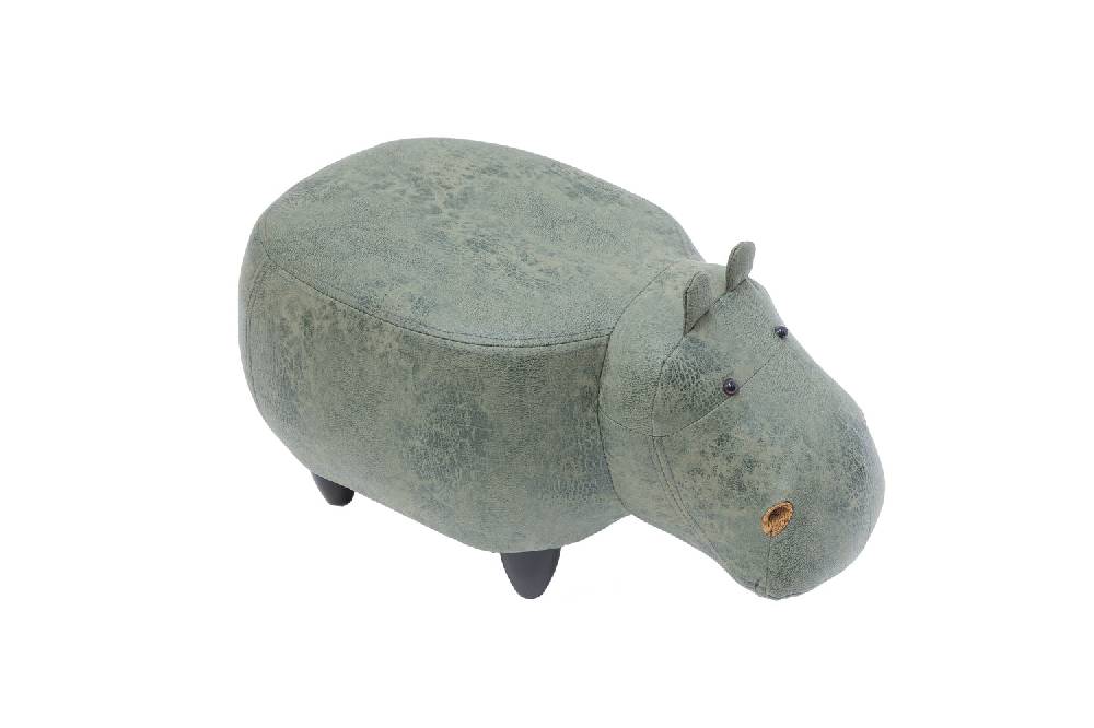 Novità Home Pouf Imbottito In Fintapelle E Legno - Ippopotamo Italia