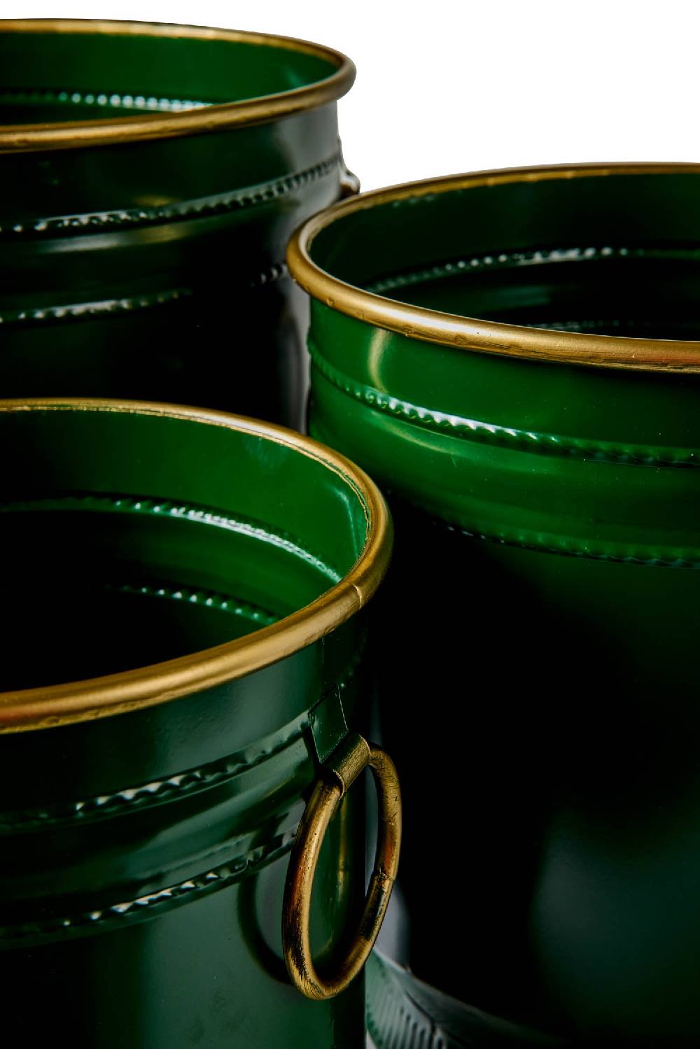 Novità Home Tres Chic - Set 3 Cache-Pot in Ferro Verde Anelli e Bordi Dorati Vendita Economica