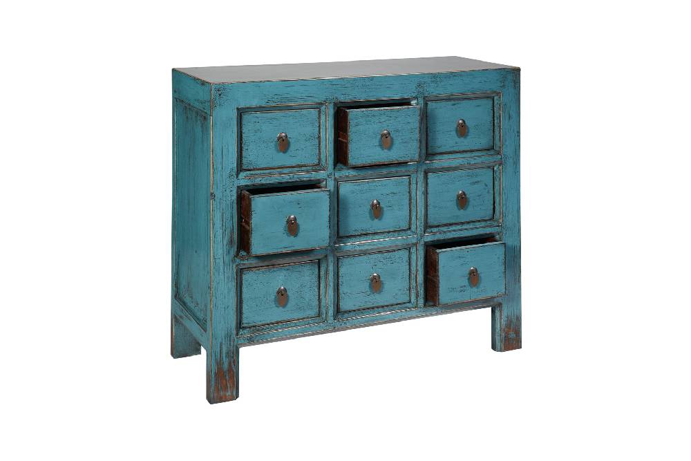 Novità Home Cina - credenza 9 cassetti laccata in legno azzurro Moda
