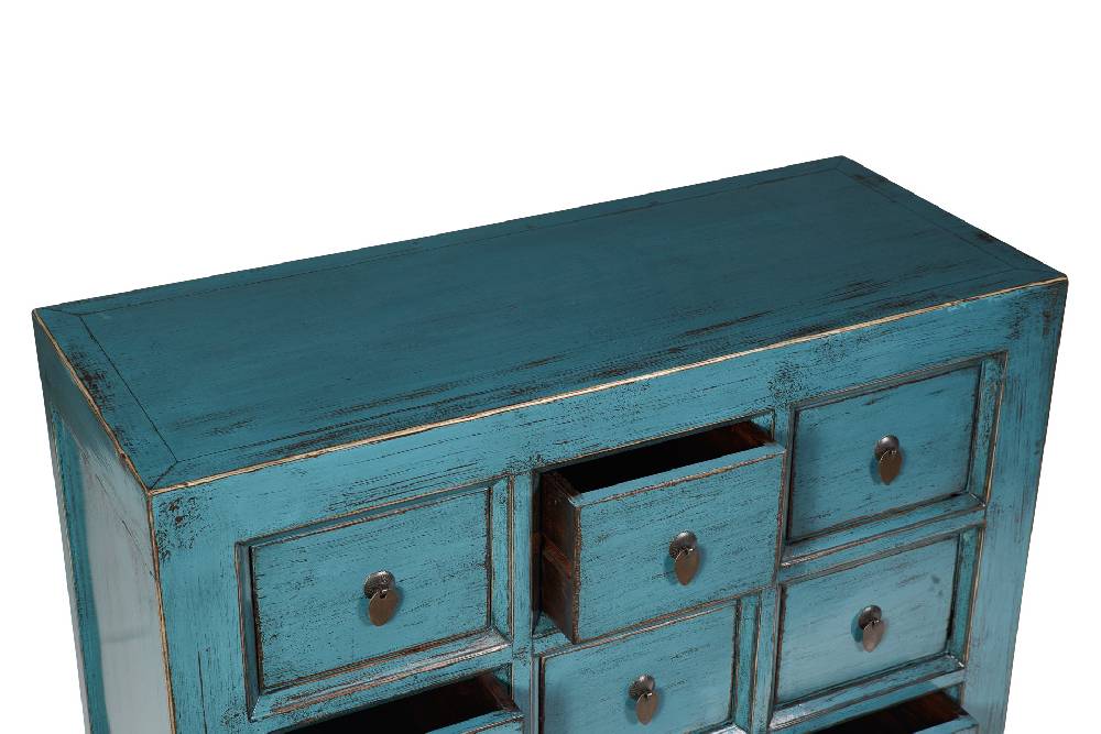 Novità Home Cina - credenza 9 cassetti laccata in legno azzurro Moda