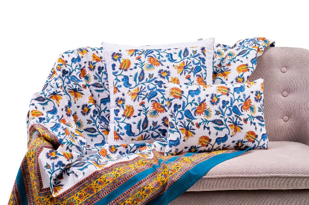 Novità Home Capalbio - mezzero deco blue ocra 180x270 Offerte