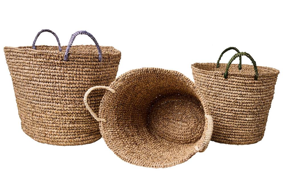 Novità Home Weaves - Ceste Set 1/3 Manici Colori Assortiti Intreccio Uncinet Pezzi Unici