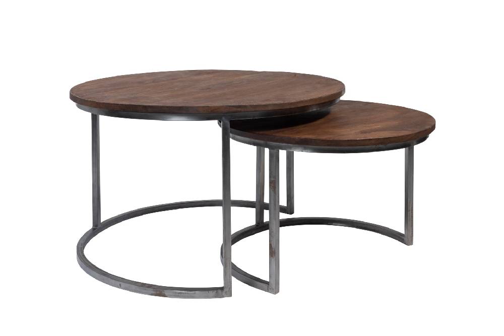 Novità Home Tavolino basso rotondo legno e metallo - set 1/2 Soddisfazione Garantita