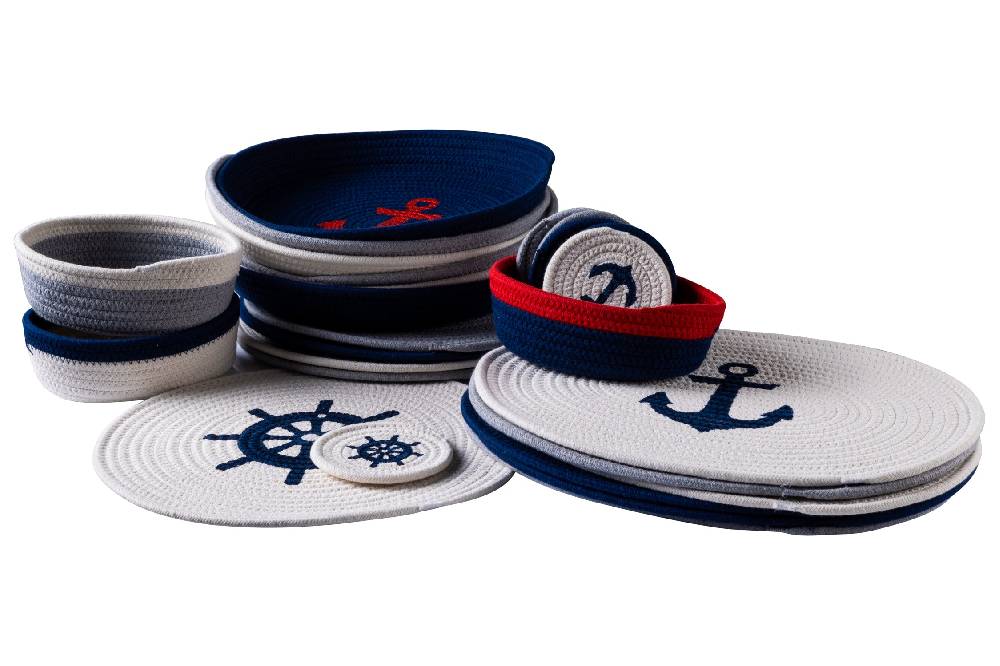 Novità Home Sapore Di Mare - Cestino Pane Ovale Bianco Bordo Blue Qualità Garantita