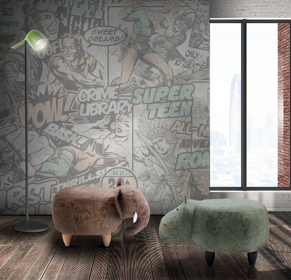 Novità Home Pouf Imbottito In Fintapelle E Legno - Elefante Offerta