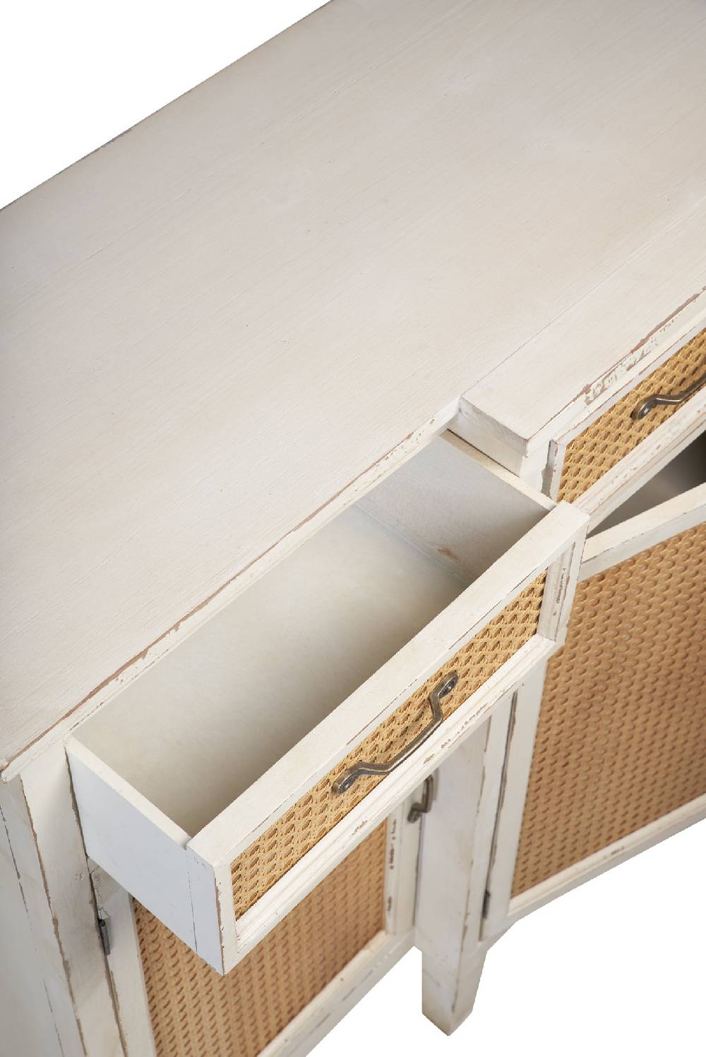 Novità Home Tonia - Credenza Bianco Antico - 3 Cassetti 4 Sportelli in Paglia Vienna Moda