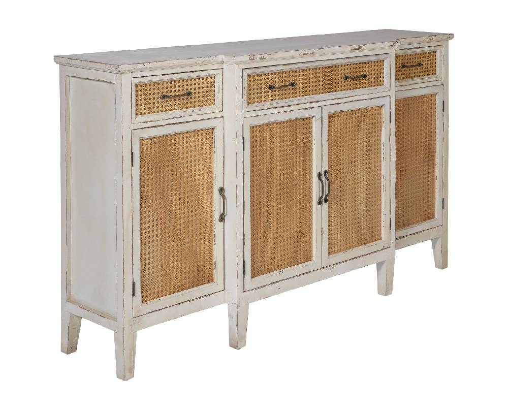 Novità Home Tonia - Credenza Bianco Antico - 3 Cassetti 4 Sportelli in Paglia Vienna Moda