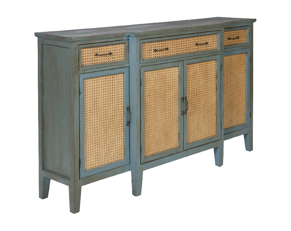 Novità Home Tonia - Credenza Verde Antico - 3 Cassetti 4 Sportelli in Paglia Vienna 2025