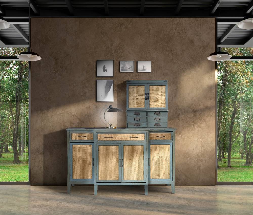Novità Home Tonia - Credenza Verde Antico - 3 Cassetti 4 Sportelli in Paglia Vienna 2025