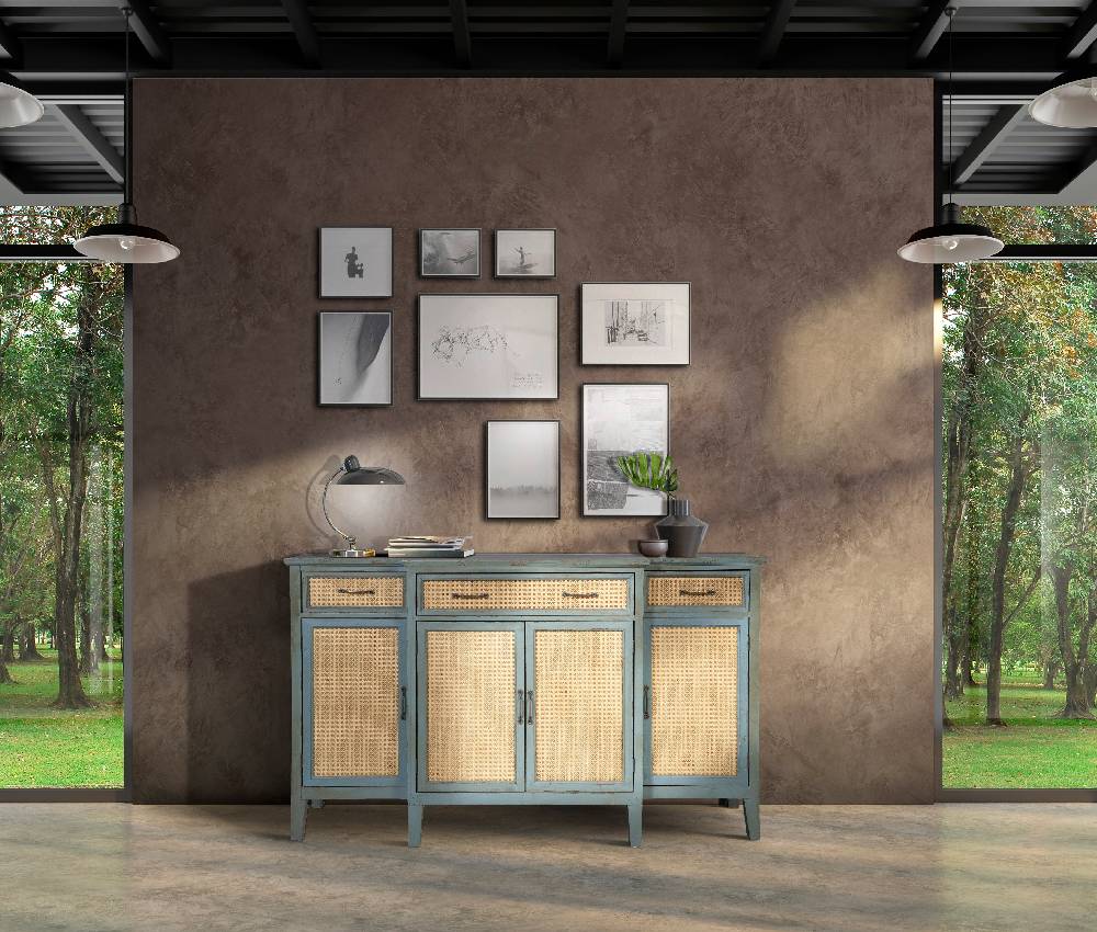 Novità Home Tonia - Credenza Verde Antico - 3 Cassetti 4 Sportelli in Paglia Vienna 2025