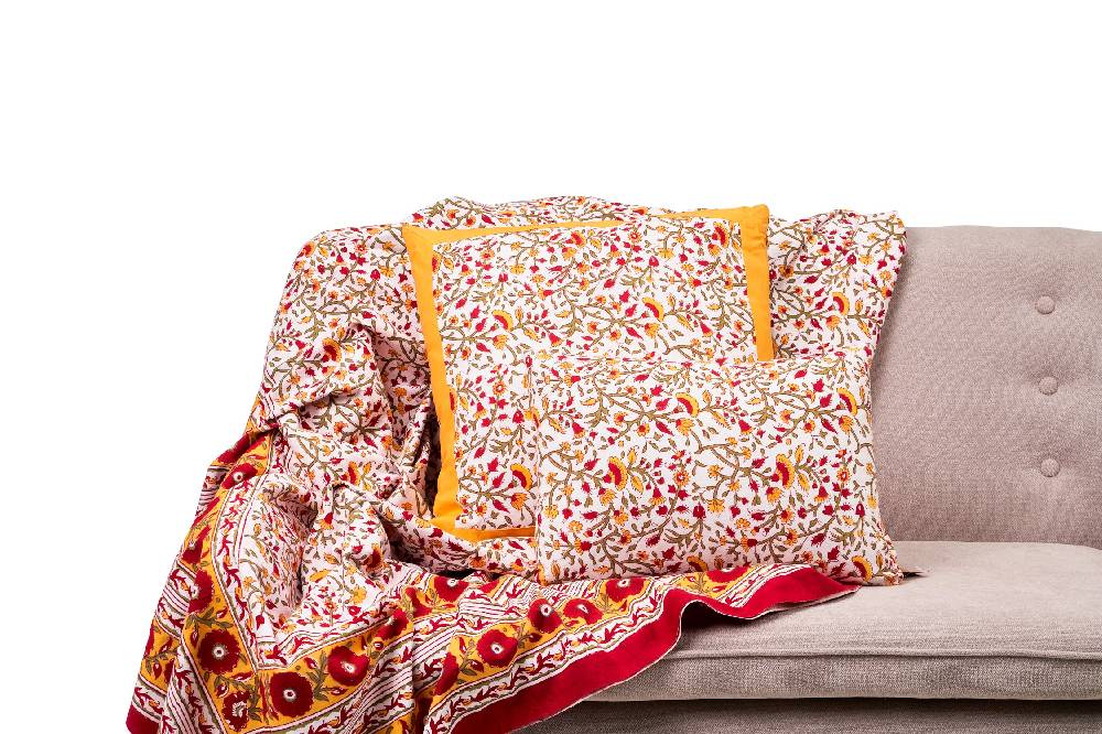 Novità Home Modica - mezzero singolo decor rosso in cotone - 180x270 Presa