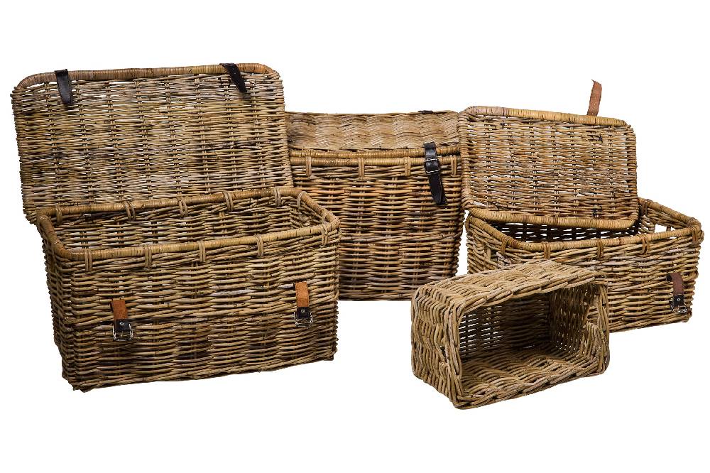 Novità Home Rush Weaves - 3 Bauli Con Coperchio Lacci Pelle +1 Cesta Vendita