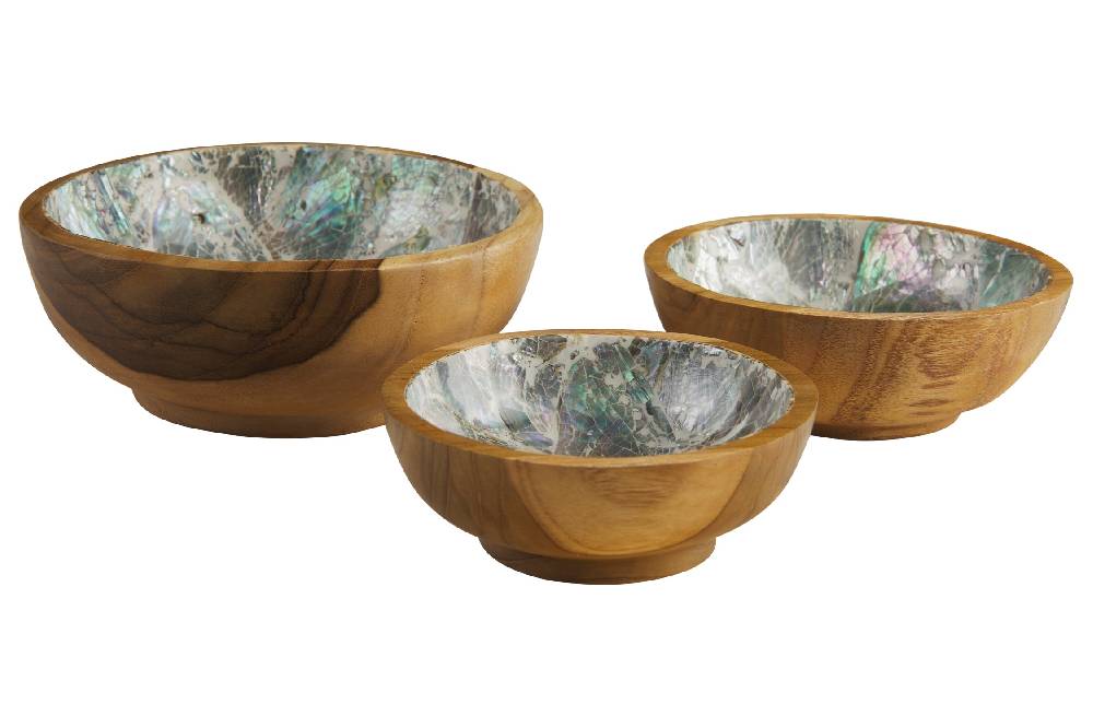 Novità Home Bartender - Ciotoline Set 1/3 Legno E Abalone In Linea