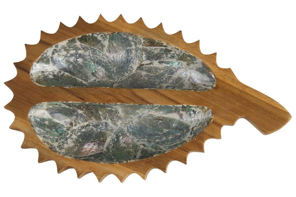 Novità Home Bartender - Ciotola Legno Sagoma Frutto Durian Con Abalone Qualità