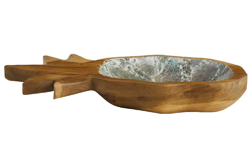 Novità Home Bartender - Ciotola Legno Sagoma Frutto Ananas Con Abalone Vendita