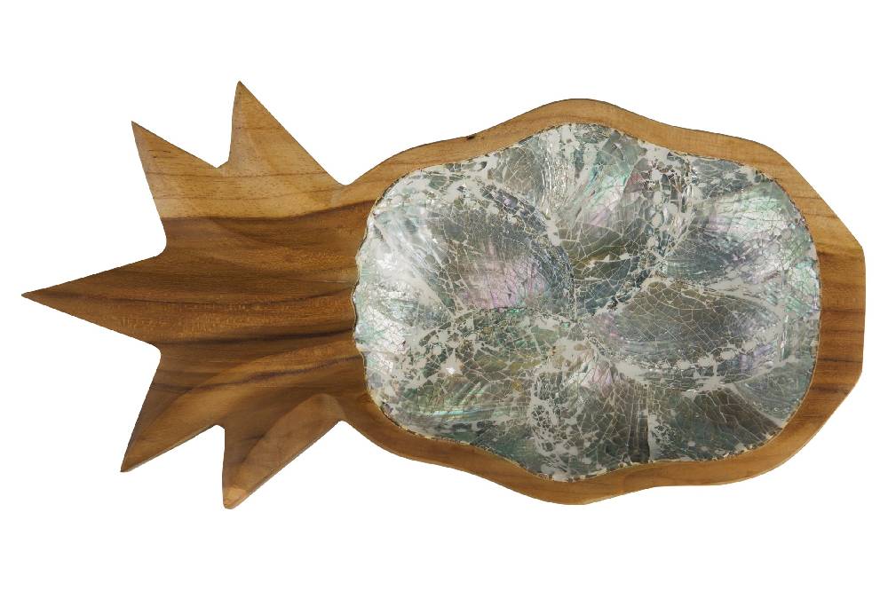 Novità Home Bartender - Ciotola Legno Sagoma Frutto Ananas Con Abalone Vendita