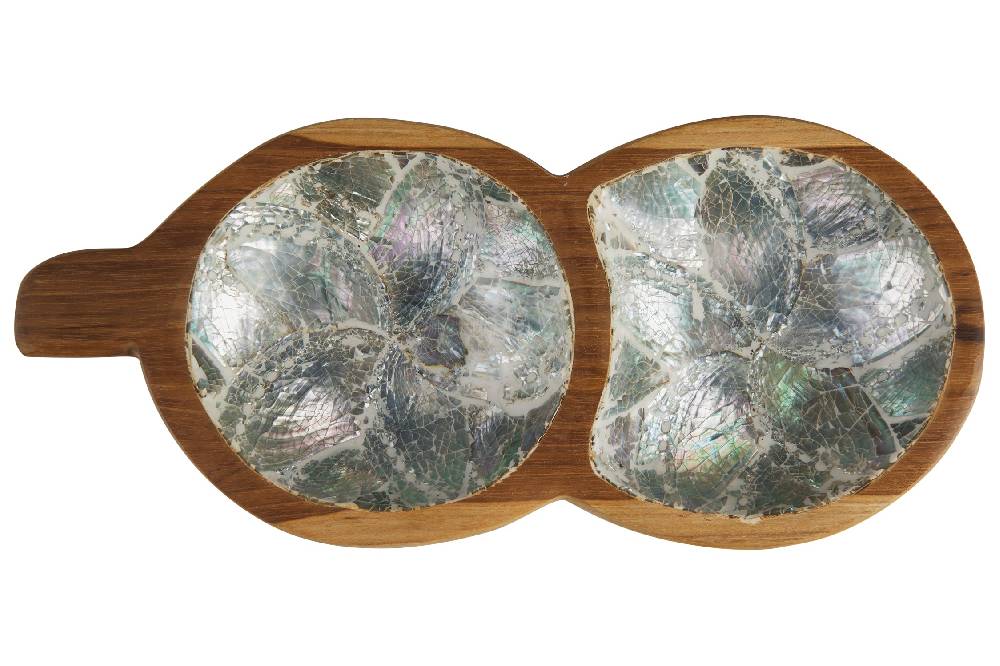 Novità Home Bartender - Ciotola Legno Doppia Forma Legume Con Abalone Promozione