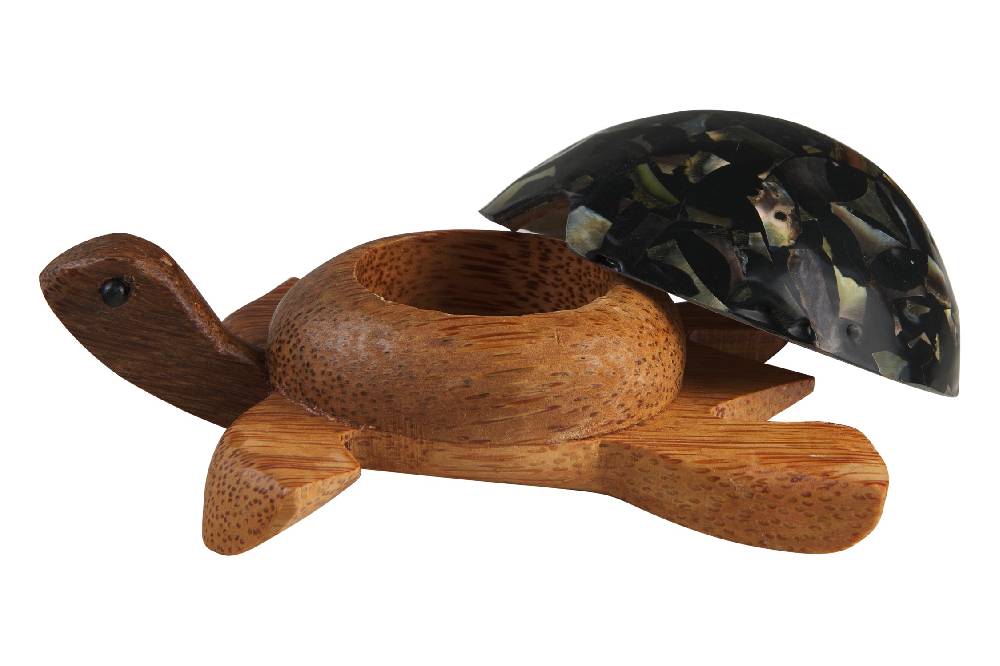 Novità Home Turtle - Porta Tea Light Carapace In Madreperla E Resina Nera Pezzi Unici