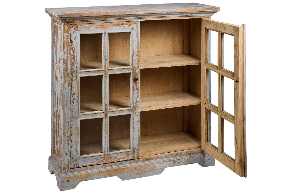 Novità Home Heloise - Buffet 2 Porte Con Vetri Grey Grey Vintage In Vendita