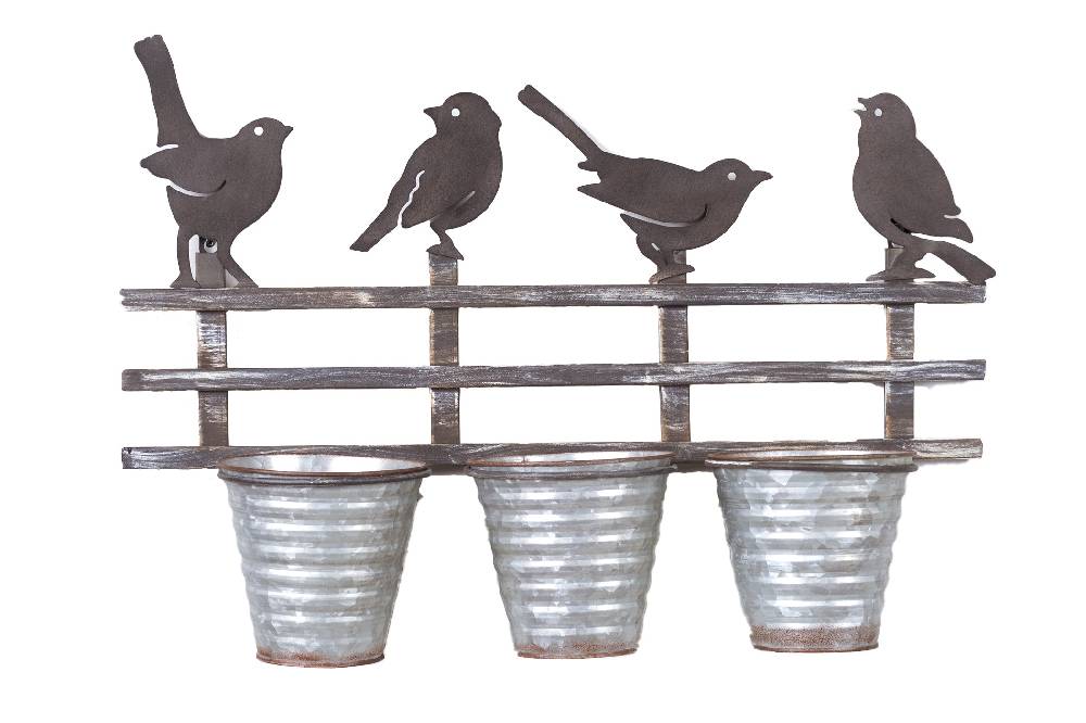 Novità Home Decor - 3 Portavasi in Ferro con Uccellini Offerte esclusive