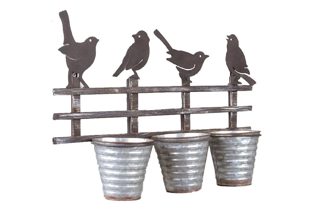 Novità Home Decor - 3 Portavasi in Ferro con Uccellini Offerte esclusive