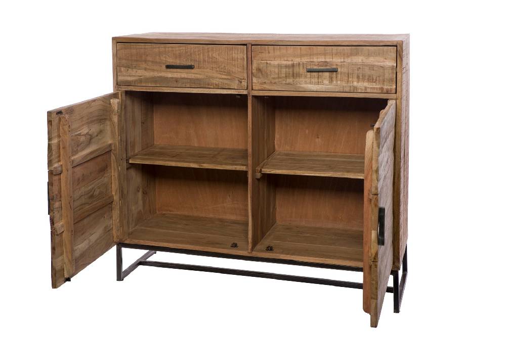 Novità Home Credenza alta 2 cassetti e sportelli in legno e metallo Sostegno trimestrale