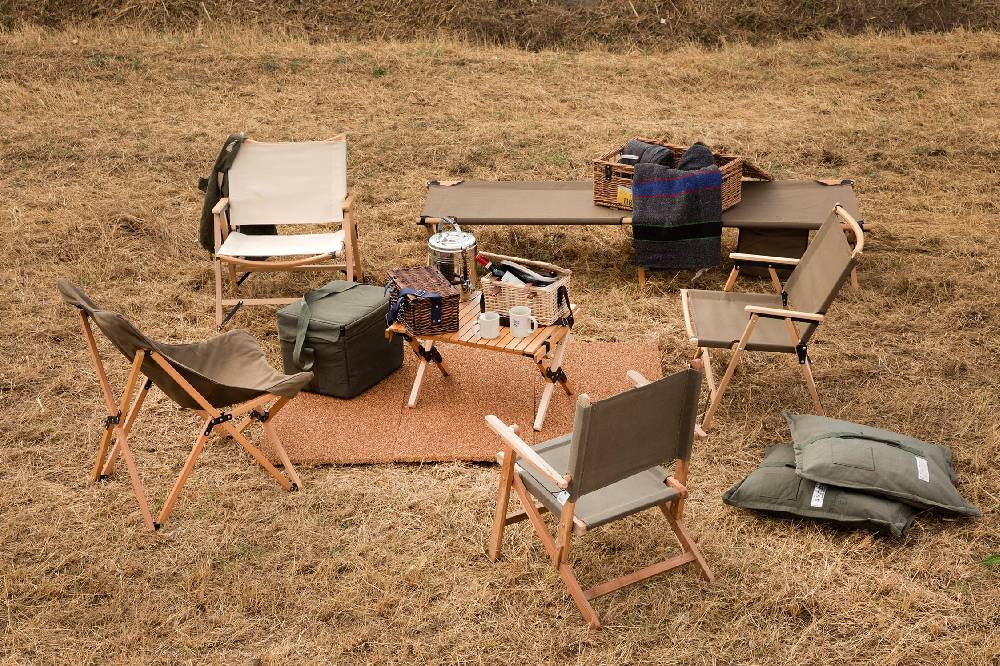 Novità Home Glamping - Poltrona Pieghevole in Tela e Legno di Faggio Beige Soddisfazione Garantita