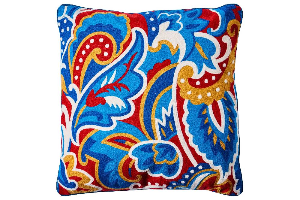 Novità Home Embroidery - cuscino foliage blue red Offerta per la Festa della Mamma