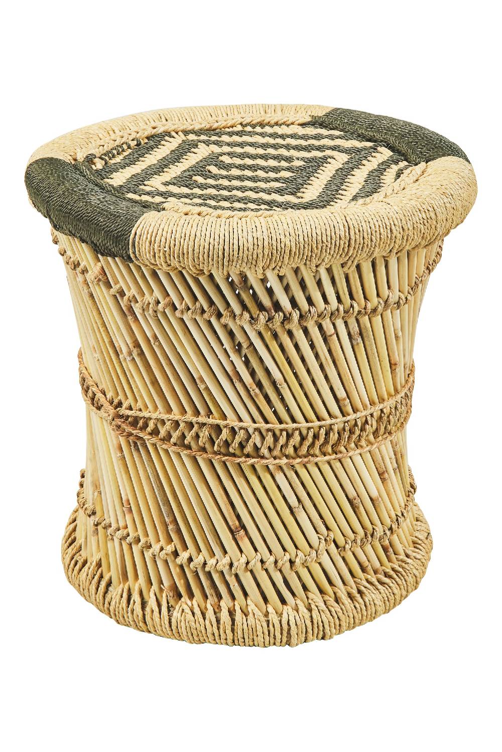 Novità Home Jambe - Sgabello Tondo Intreccio Color Naturale E Verde Sostegno trimestrale