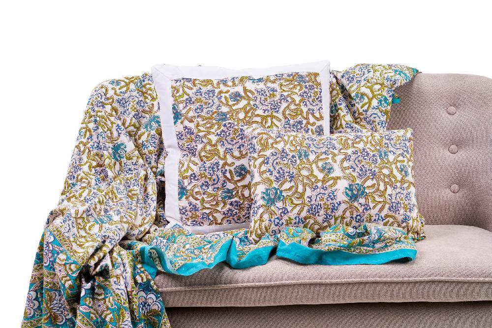 Novità Home Monreale - mezzero singolo decor turchese in cotone - 180x270 Grande vendita