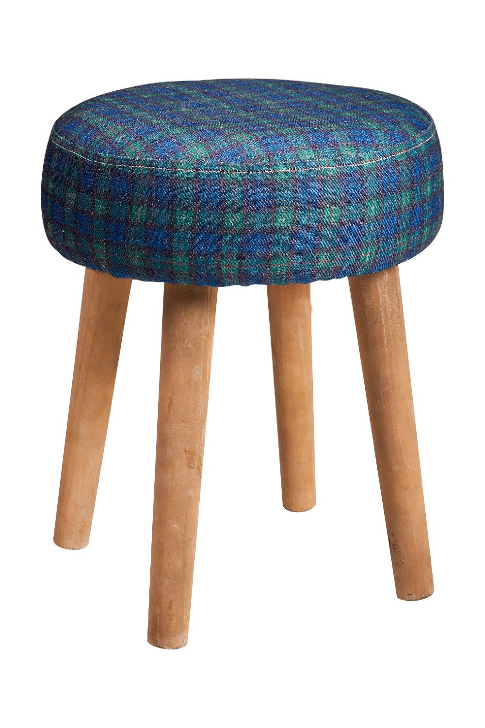 Novità Home Mackenzie - sgabello basso tondo tartan verde bleached Fino al 60% di sconto