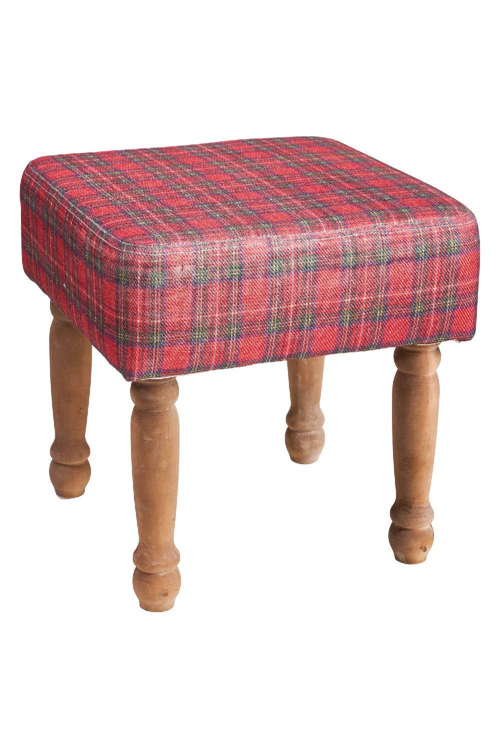 Novità Home Mackenzie - Sgabello in Cotone e Legno di Olmo Tartan Rosso e Verde Only for today