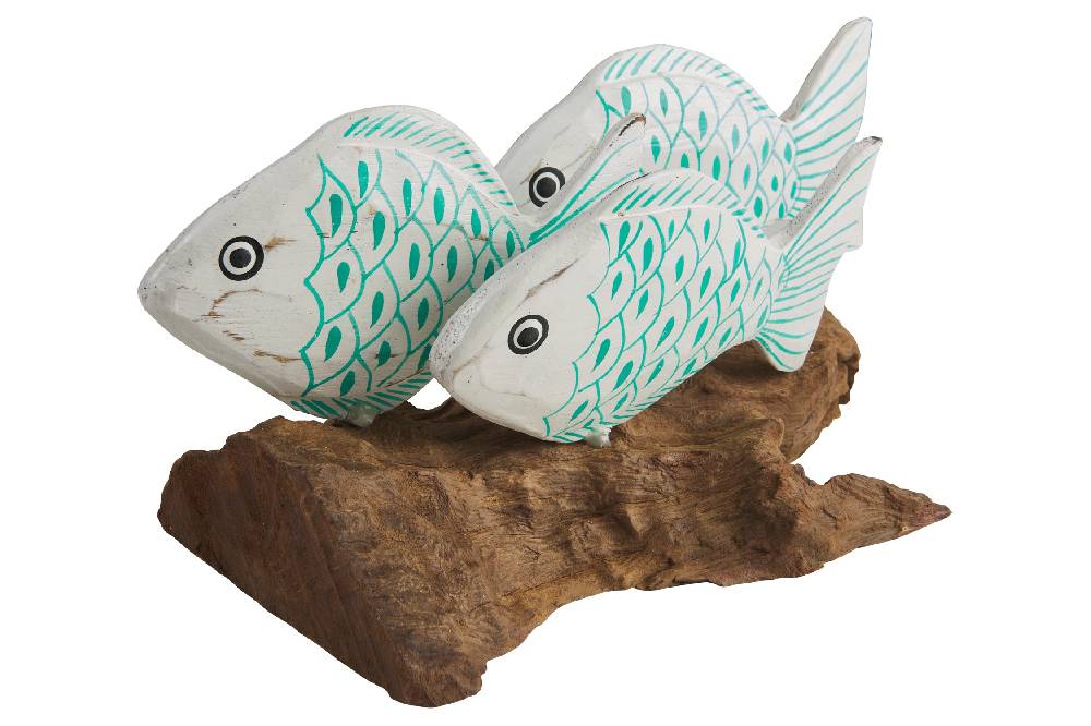 Novità Home Fish - Tronchetto Con 3 Pesci Squame Turquesi I Più Venduti