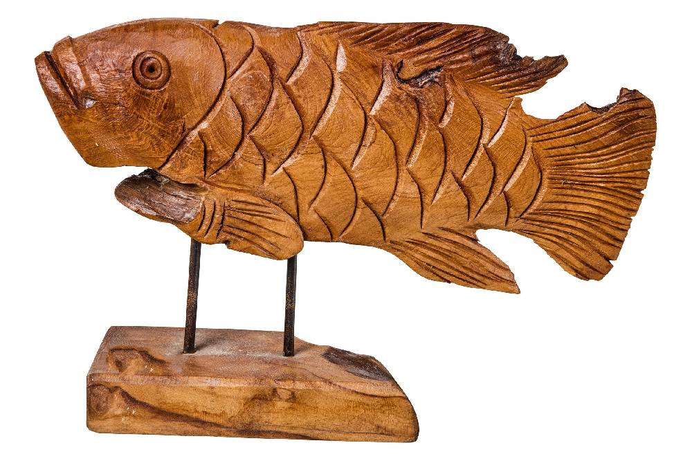 Novità Home Decor - Pesce Carving In Legno Su Piedistallo Piccolo Cyber Monday