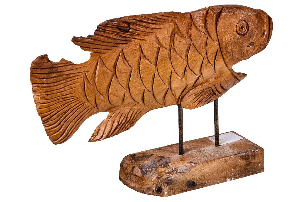 Novità Home Decor - Pesce Carving In Legno Su Piedistallo Piccolo Cyber Monday