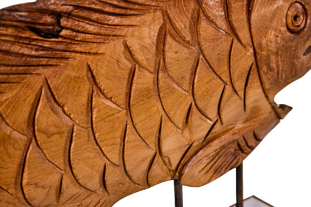 Novità Home Decor - Pesce Carving In Legno Su Piedistallo Piccolo Cyber Monday