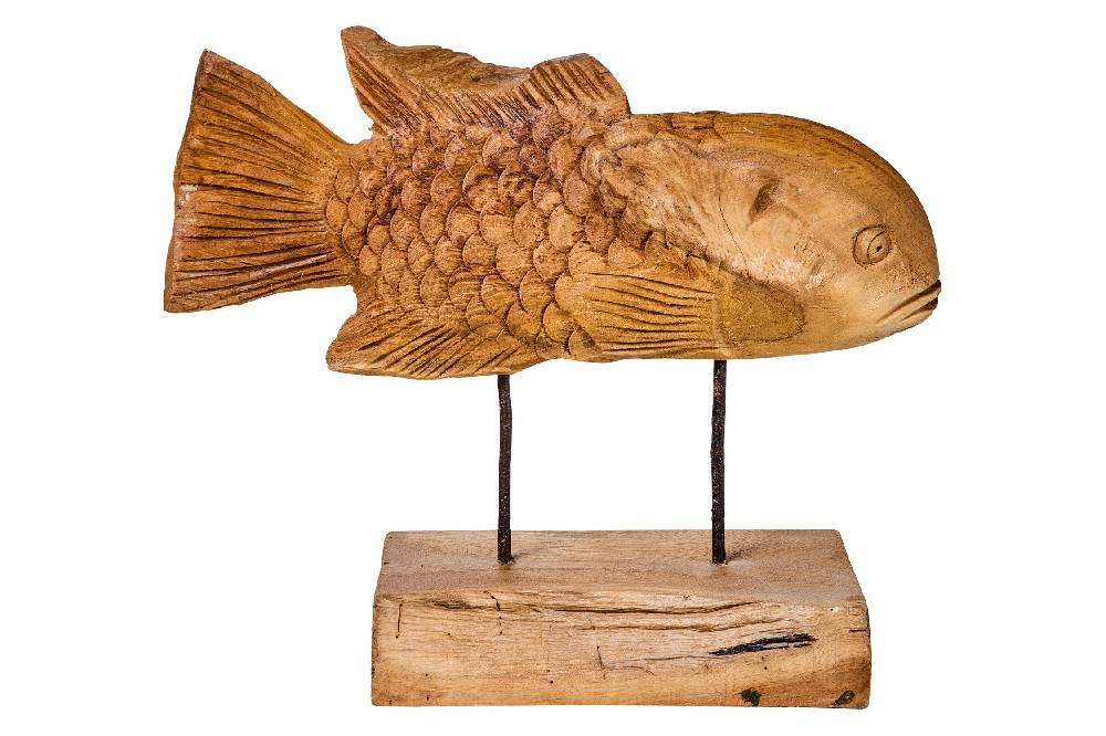 Novità Home Decor - Pesce Carving In Legno Su Piedistallo Grande Offerta natalizia