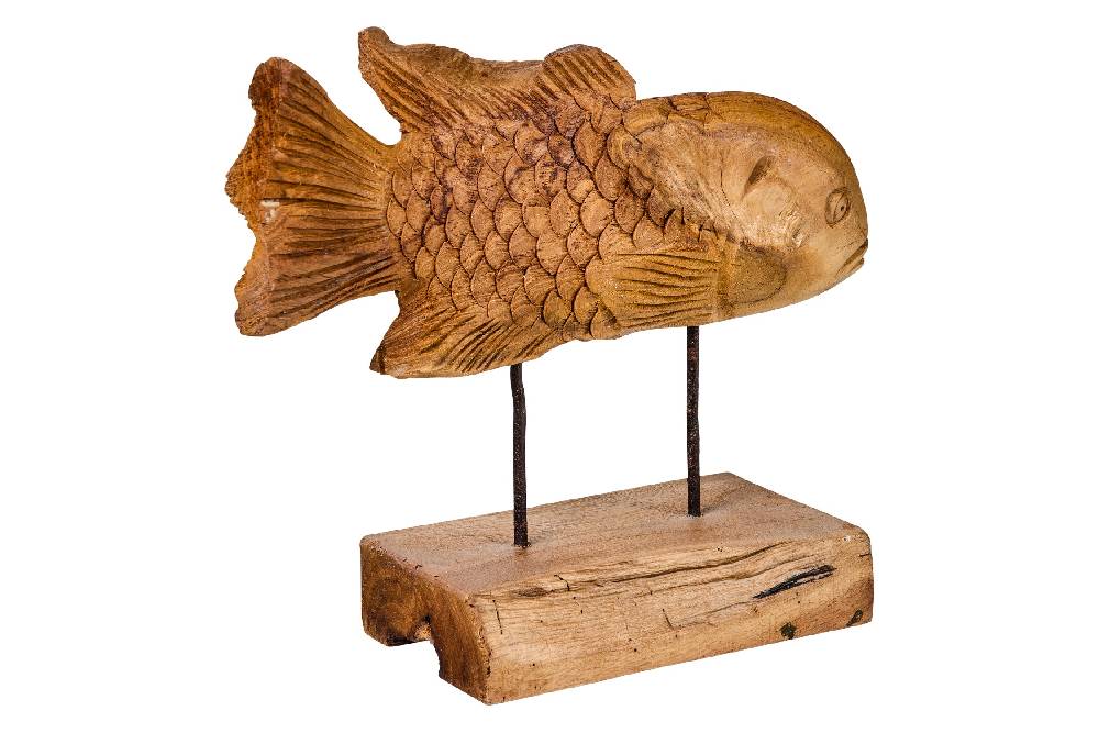Novità Home Decor - Pesce Carving In Legno Su Piedistallo Grande Offerta natalizia