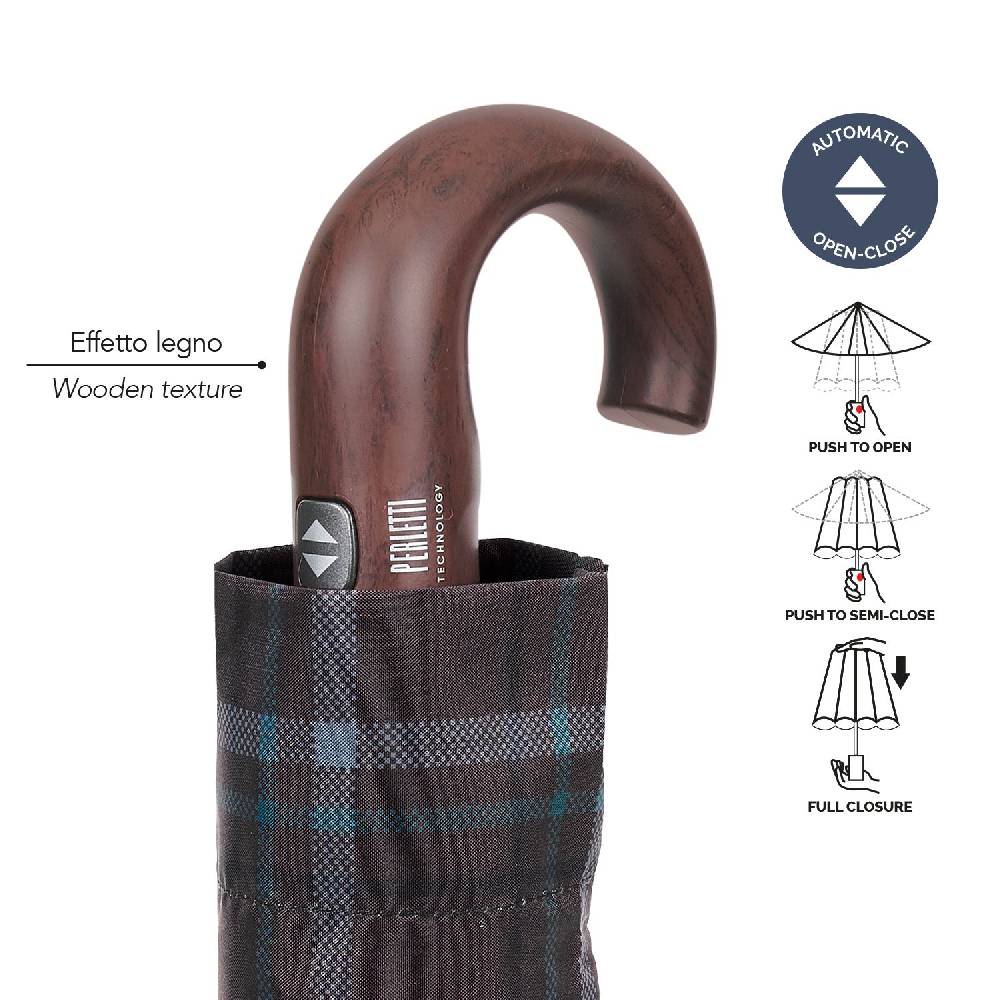 Perletti Ombrello Technology Apri e Chiudi Tartan con Manico Curvo Offerta