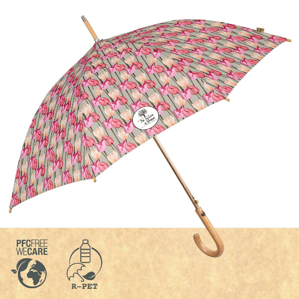 Perletti Ombrello Green Lungo Tulipani Rosa Saldi
