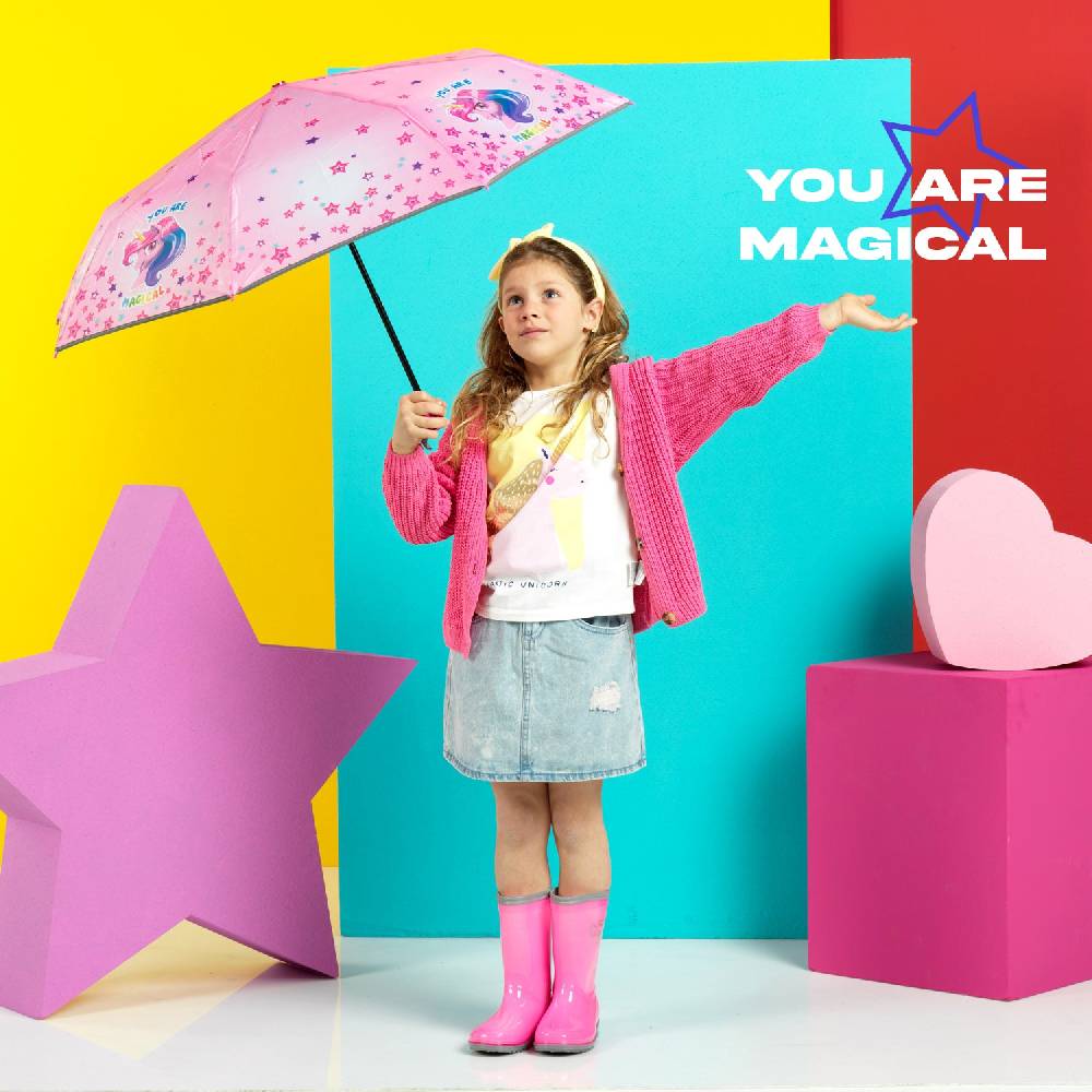 Perletti Ombrello Unicorno Rosa con Stelle Colorate Saldi Di Fabbrica