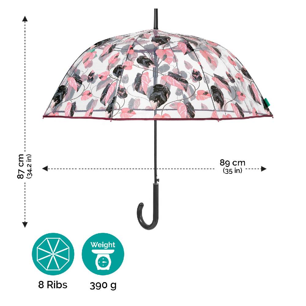 Perletti Ombrello Trasparente Foliage Rosa e Nero Moda