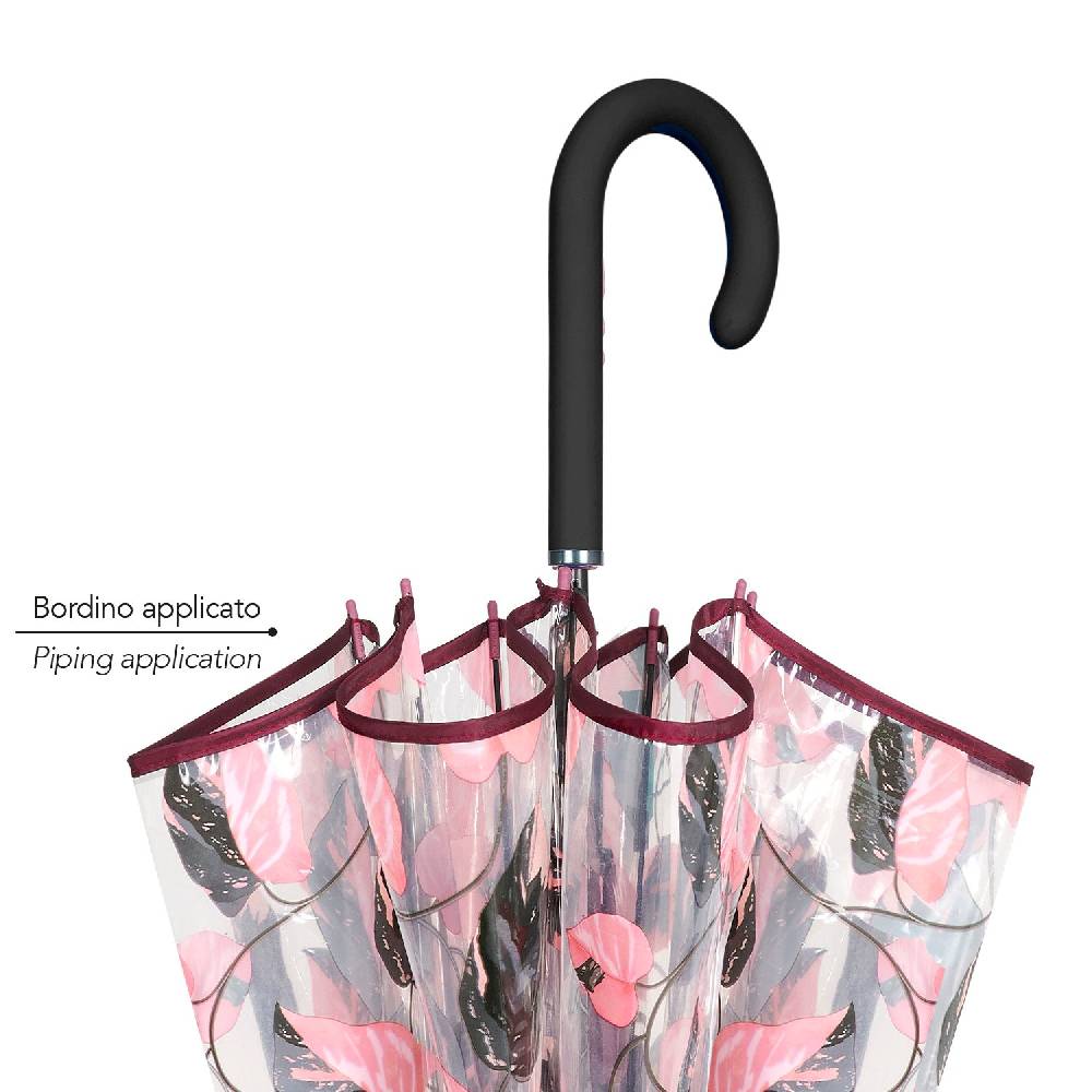 Perletti Ombrello Trasparente Foliage Rosa e Nero Moda