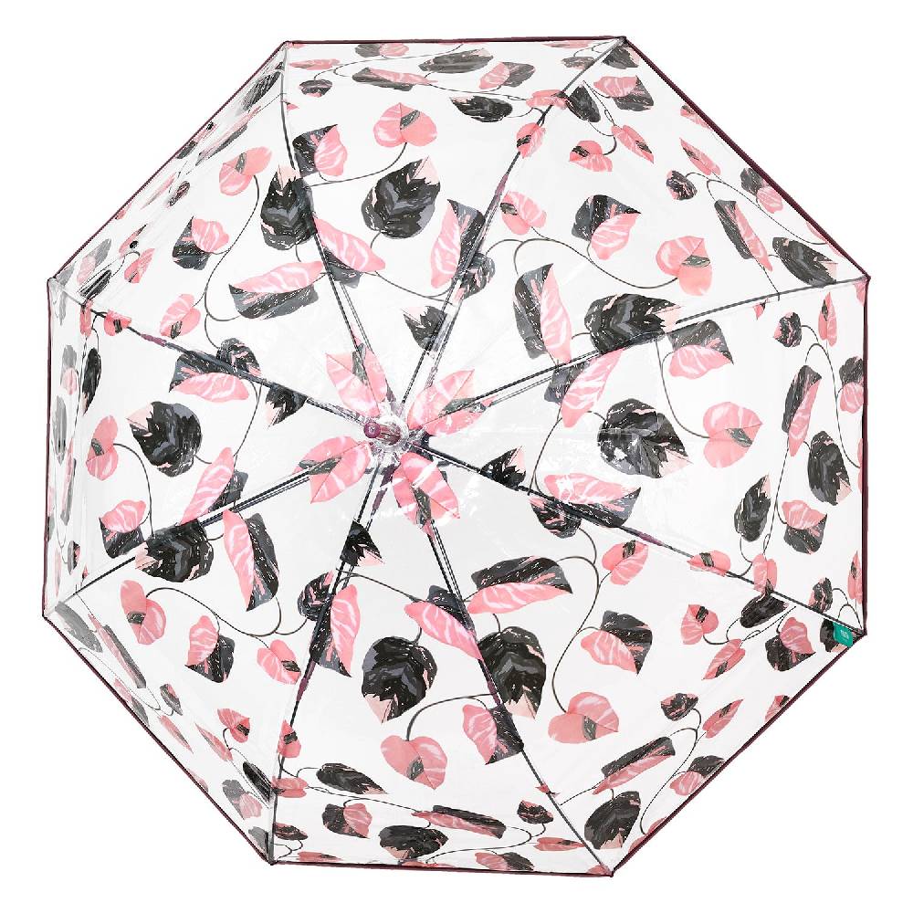 Perletti Ombrello Trasparente Foliage Rosa e Nero Moda