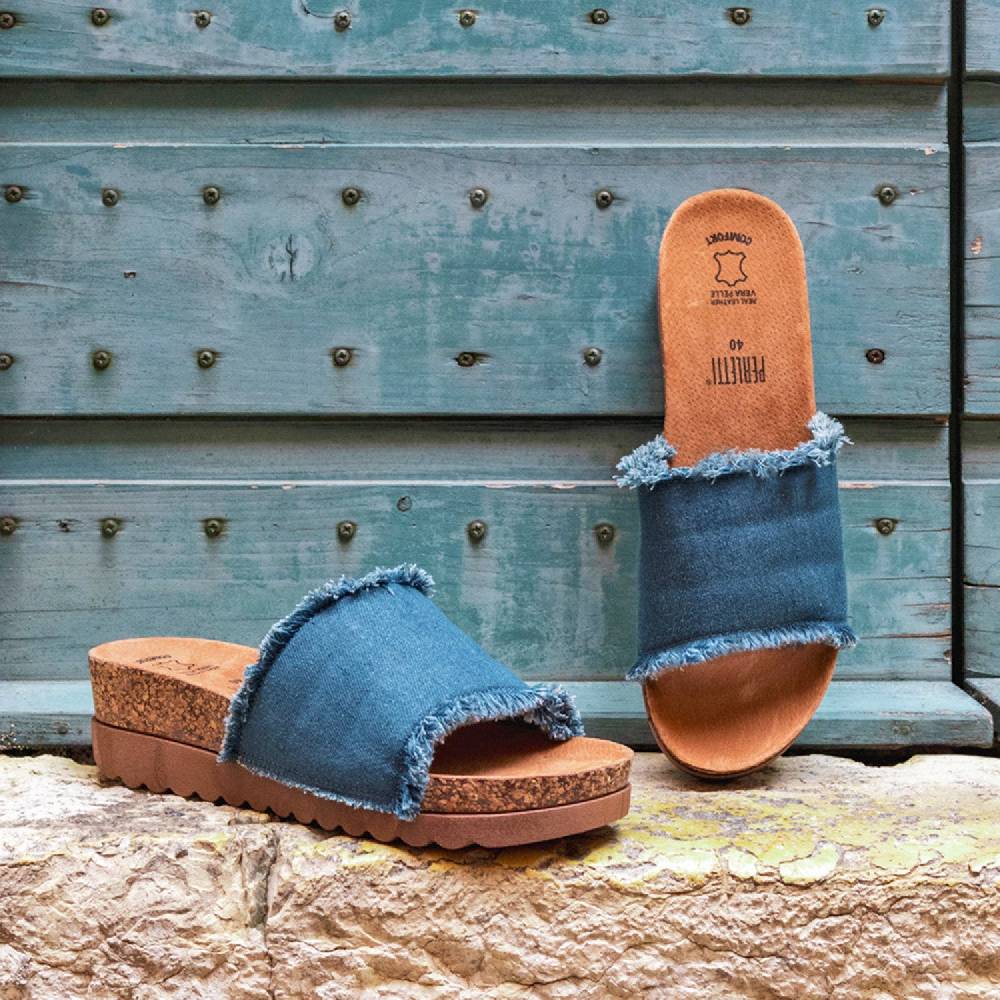 Perletti Sandalo Denim con Zeppa Promozione Limitata