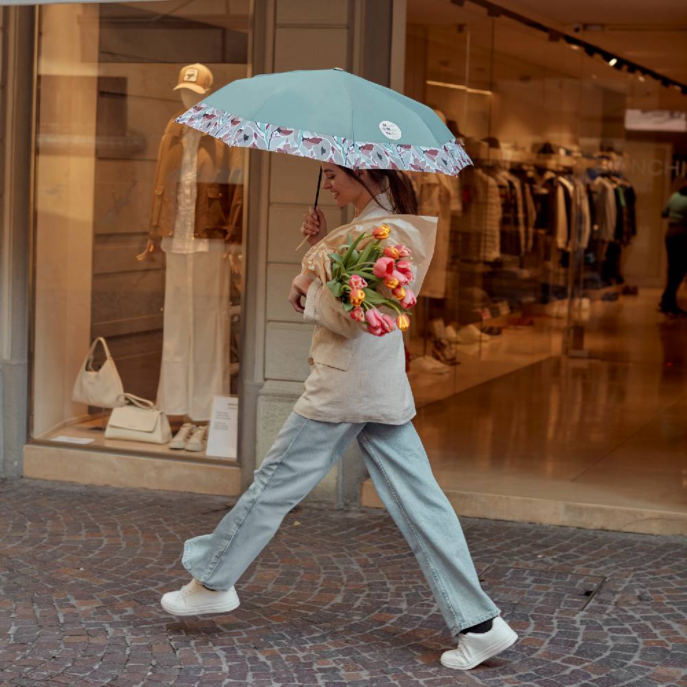 Perletti Ombrello Green con Bordo Floreale Promozione