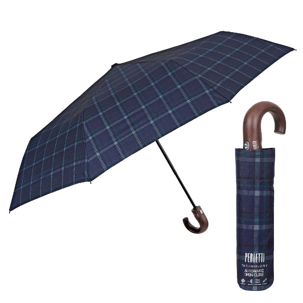 Perletti Ombrello Technology Apri e Chiudi Tartan con Manico Curvo Fino al 60% di sconto